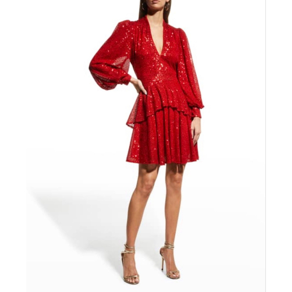 ONE33 SOCIAL Dresses & Skirts - One33 Social Red Sequin Tiered Long Sleeve Mini Dress Size 8 NWT $395